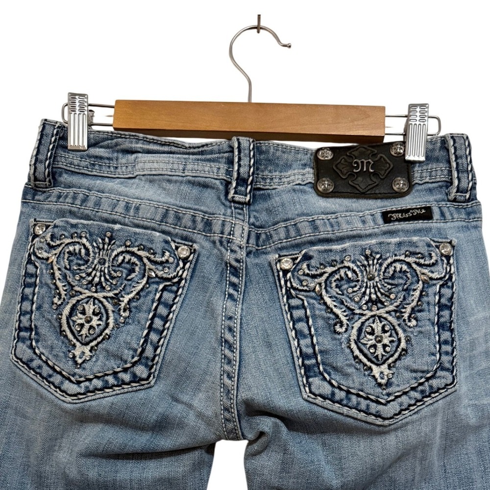 Miss Me Women Bermuda Shorts 28 Blue Embroidered Rhinestone JP5341M Y2K Western